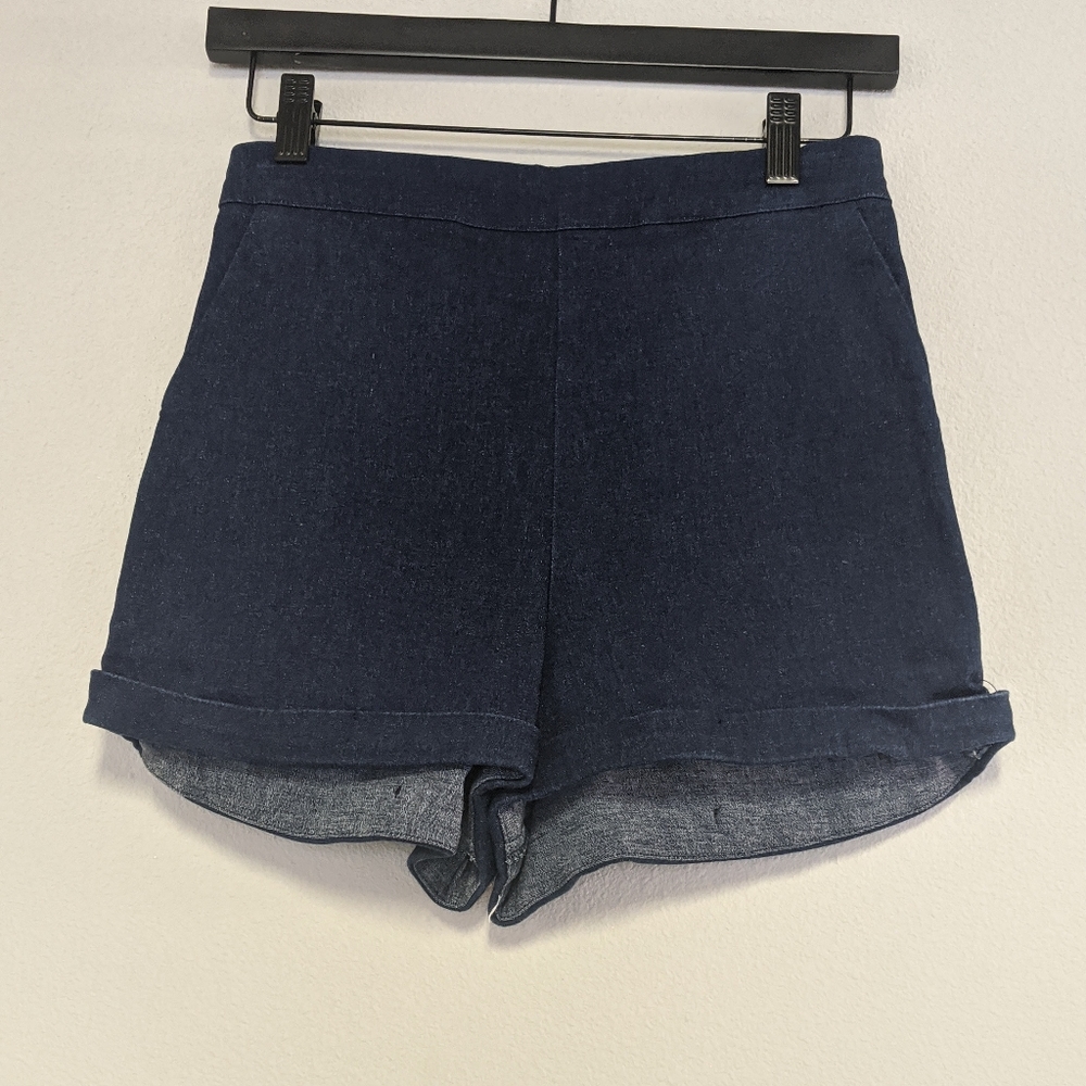 Stretch cotton jean shorts w. rolled hem